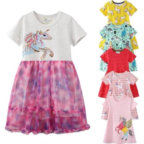Unicorn Girls Princess Dress for Kids Summer Short Sleeve Party Striped Dresses Children Birthday Dress Up Clothes