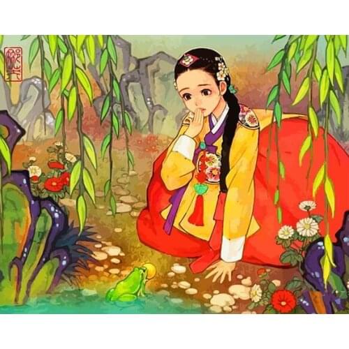 Cioioil-X513 Cute girl Korean girl DIY oil painting by numbers for home decor unique gift