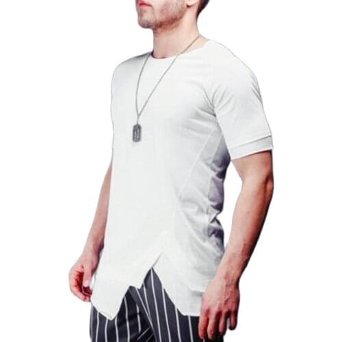 Summer men fashion irregular design fake two piece punk hip hop long t shirt men white red color slim fit tee shirts streetwear