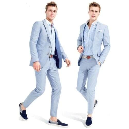 Custom Casual Slim Groom Dress Men 2020 Tailcoat Groom Tuxedos Wedding Light Blue Mens Daily Workwear Blazer Pants