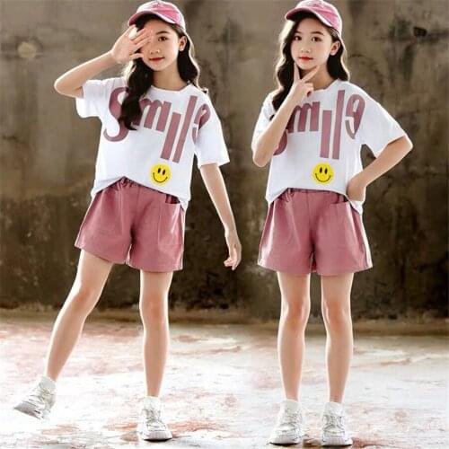 Girls Clothing Sets 2020 Summer Fashion Style Kids Clothes letter print T-shirt & Shorts 2Pcs Suit Kids for 4-12 Years tracksuit