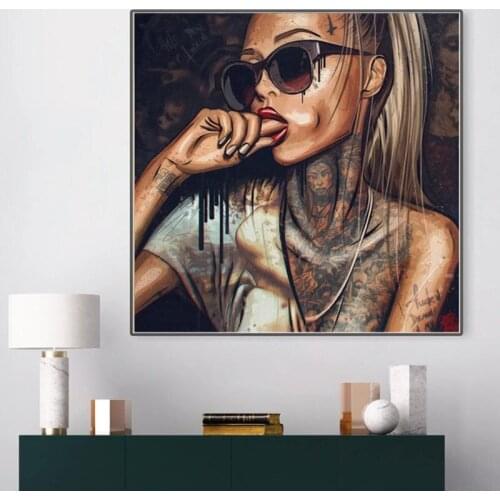Cool Sexy Girl Tattoo Pop Graffiti Street Women Oil Painting Canvas Posters Cudros Wall Art Picture For Living Room Wall Decor
