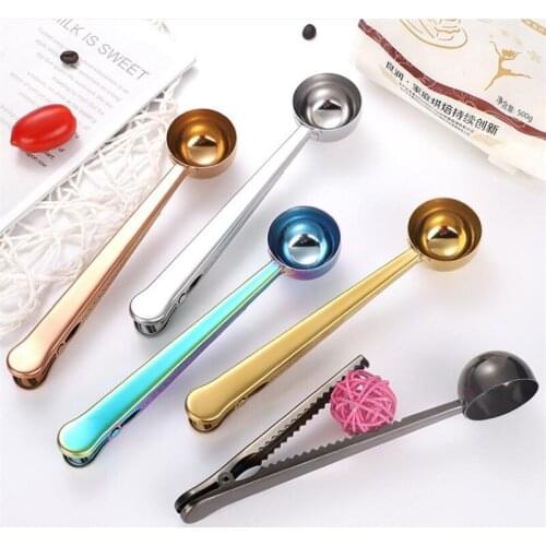 Multifunctional Stainless Steel Coffee Measuring Spoon with Sealed Clip, Baking Scale Spoon, Seasoning Spoon, Milk Powder Spoon