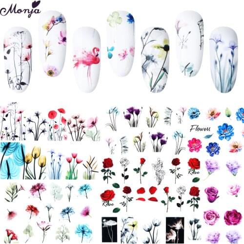 Monja 24 Pcs Nail Art Water Transfer Sticker Flamingo Butterfly Flower Pattern Nail Decal Watermark DIY Tips Manicure Decoration