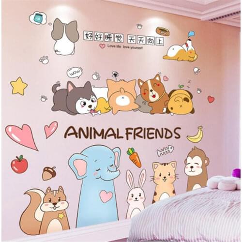 Cartoon Dogs Wall Stickers Vinyl DIY Animals Wall Decals for Kids Rooms Children Nursery Baby Bedroom Home Decoration