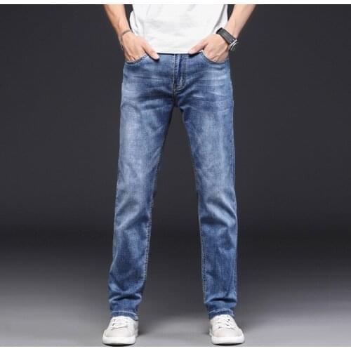 Men casual jeans summer thin section solid color straight jeans male business casual denim pants