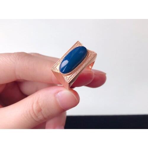 Juwelen bijoux homme anillos para hombre Dominican gold and blue amber new 18K mens ring original design Really natural