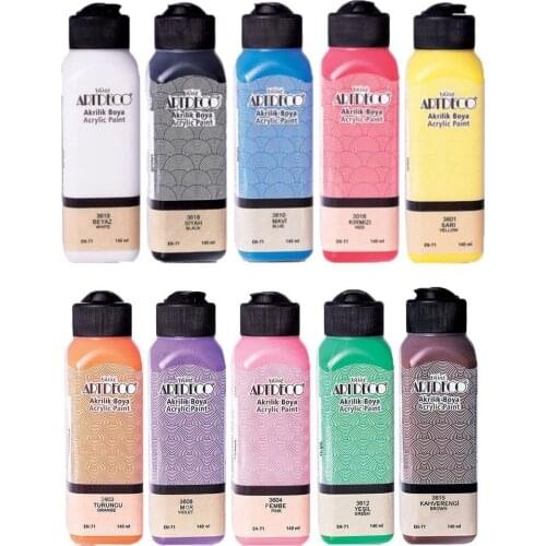 Acrylic Paint Set 10 Color * 140 Ml Opaque Classic And Pastel Tons For Wooden Polyester Paper Glass Ceramic