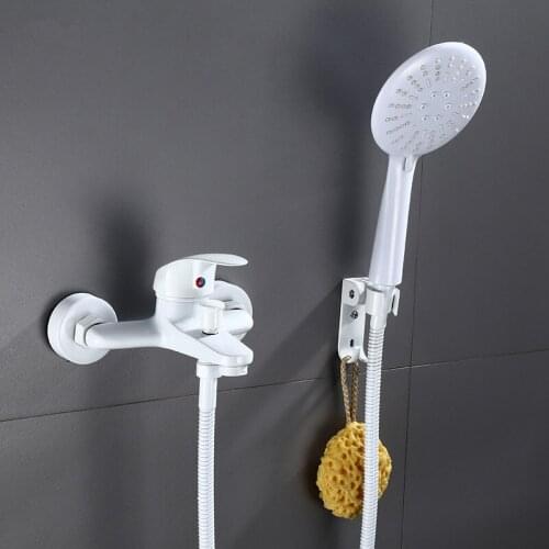 Shower Faucet Set Bathroom Brass Bathtub Shower Faucet Bath Shower Tap White Painted Shower Head Wall Mixer Tap