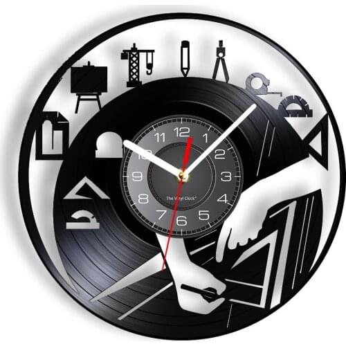 Architecture Engineers' Vinyl LP Record Wall Clock Architectural Equipment Icons Luminous Wall Watch Architect Home Interior Art
