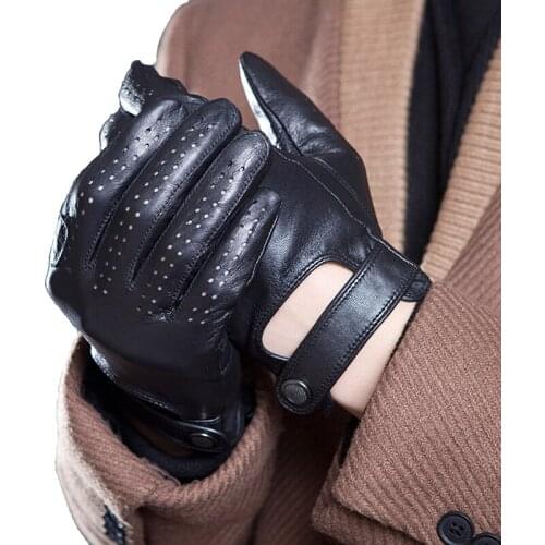 Genuine Leather Spring Summer Men Sheepskin Touch Screen Gloves Fashion Outdoor Sports Fishing Driving Anti-Skid Cycling Gloves