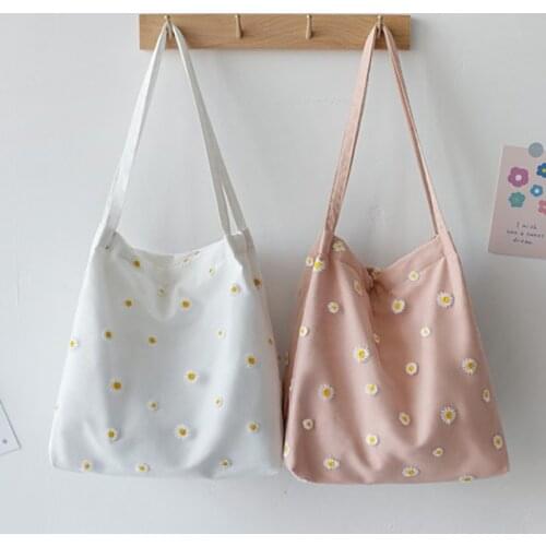 New Mesh Daisy Double Layer Canvas Shoulder Bag Korean Ins Lace Small Square Bag 2021