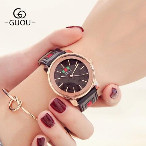 2019New Womens Round dial Simple and Fashionable European and American colorful genuine leather watchband Quarz Watch G8188