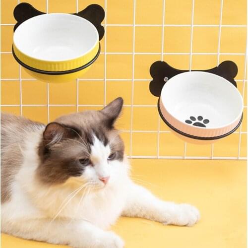 Pet Food Single Bowl Drinking Bowl Ceramic Cat Bowls Inclined Hanging Cat Food Feeder Fixed Hanging Cage Dog Bowls Dog Supplies