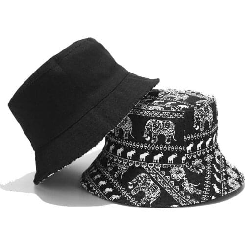 Fashion Elephant Embroidered Panama Hat Reversible Bucket Hat Summer Sun Hats for Women Men Gorro Bob Panama Street Hip Hop Cap