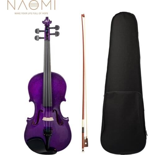 NAOMI Full Size 4/4 Basswood Acoustic Violin Purple Violino Ebony Fingerboard Brazilwood Bow Musical Instruments With Case