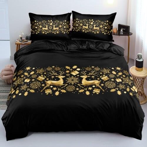 3D Merry Christmas Bed Linens Gold Deer Bedding sets Design Custom Duvet/Quilt/Comforter cover set King Queen Full Twin size
