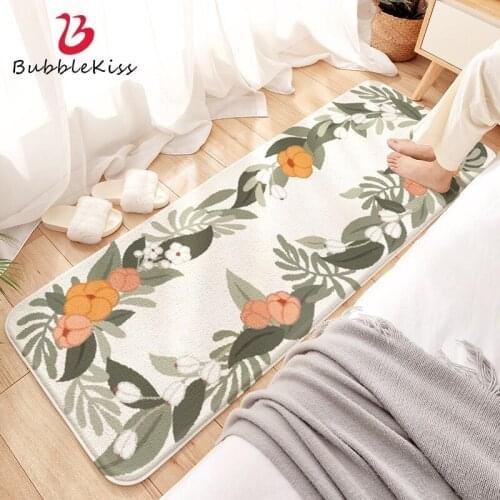 Bubble Kiss Floral Lamb Wool Bedside Carpet Soft Thicker Long Rugs Home Bedroom Decoration Doormat Absorbent Non-slip Floor Mats