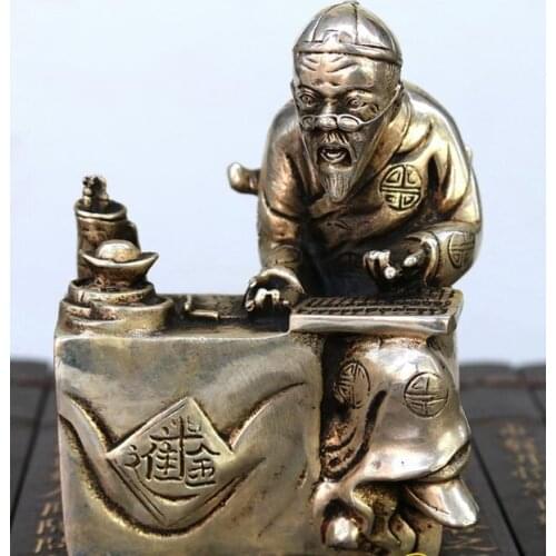 Rare Old Qing Dynasty silver statue / sculpture--Money boss,Carved ornaments,Handmade crafts,collection& adornment