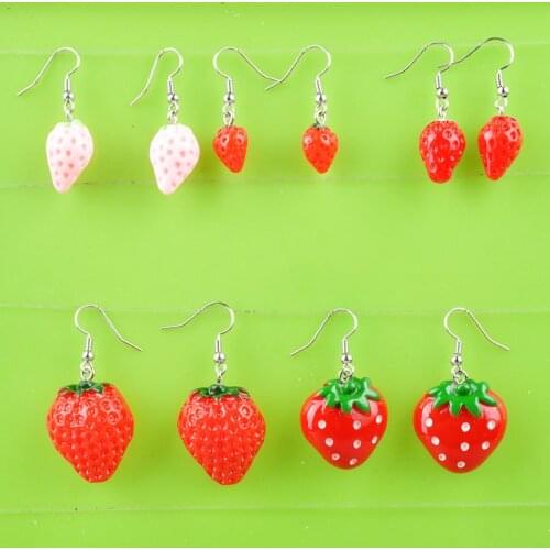 DIY fashion resin kawaii fruit strawberry earrings drop dangle earring girl little charm earing jewelry women boutique bijoux