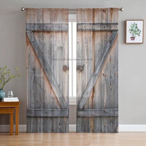 Wooden Door Barn Sheer Curtains for Living Room Bedroom Kitchen Chiffon Tulle Curtains Home Hotel Coffee Decor