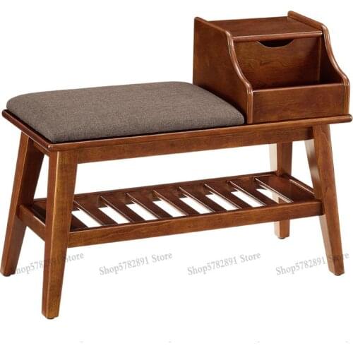 Solid Wood Shoe Changing Stool Shoe Cabinet Storage Cabinet Solid Wood Sofa Stool Shoe Rack Fabric Home Door Wear Shoe Stool