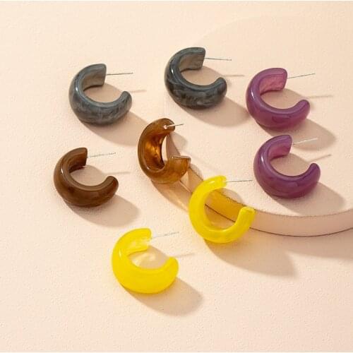 UJBOX Antiallergic Post Multicolor Resin Hoop Earrings for Women Small Yellow Purple Brown Gray Earrings Wholesale Bulk