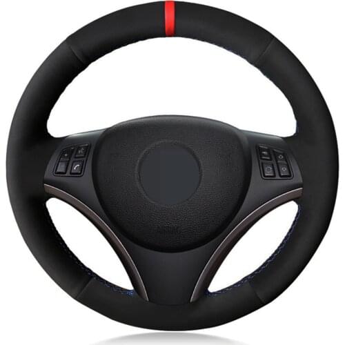 Car Steering Wheel Cover Hand-stitched Black Genuine Leather Suede For BMW E90 E91 E92 E93 X1 E84 E87 E81 E82 E88