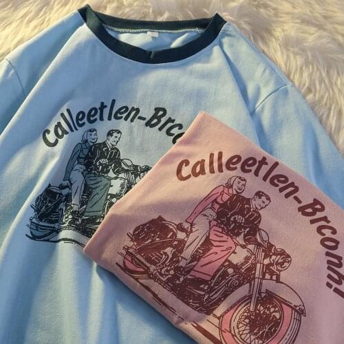 Zoki Pure Cotton Women Loose T Shirt Summer Fashion Cartoon Print Casual O Neck Girls Tees Short Sleeve Korean Letter Tops 2021