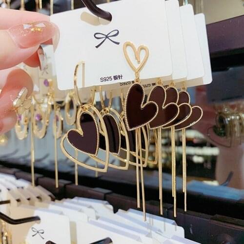 2020 New Fashion Hot Sale Womens Earrings Heart Dissymmetry Tassels Drop Earrings for Women Bijoux Korean Jewelry Wholesale