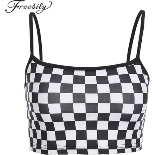 Women Summer Sexy Top Vest Sport Fitness Running Dance Camis Tops Casual Shoulder Straps Low Cut Plaid Short Crop Top Sportswear