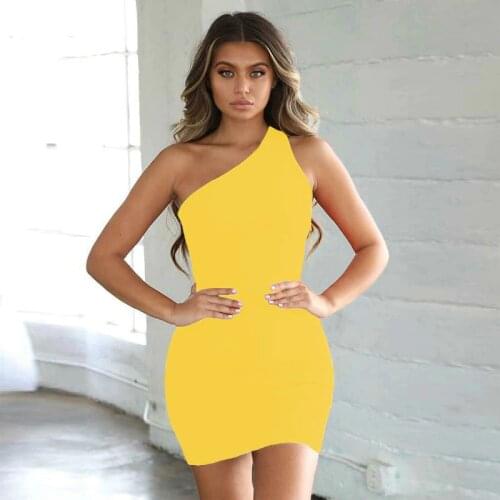 Sexy Yellow Summer Clothes Women Dress Backless Mini Bodycon One Shoulder Dresses Mini Sundress Elegant Party Vestidos