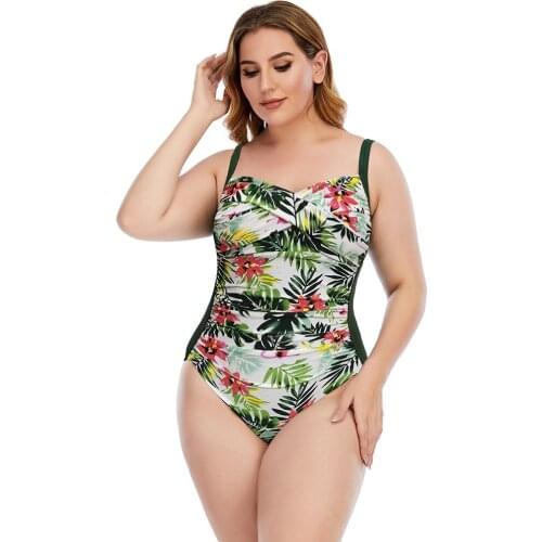 2021 New Fattening One Piece Swimsuit Plus Size Swimwear Swimsuit Floral Print Bathing Suit Women