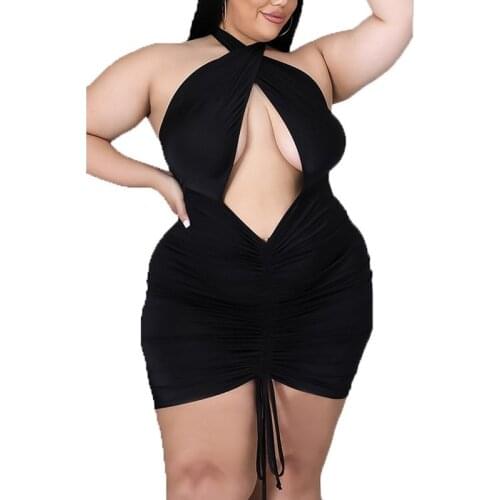 Halter Tube Top Black Dress Plus Size Hollow Out Open Back Sexy Dresses Woman Night Club Wear New Arrival 2021 Dropshipping