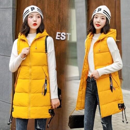 2021 Women Winter Vest Casual Autumn Warm Thicken Long Sleeveless Waistcoat Female Cotton Padded Vest Jacket S-3XL