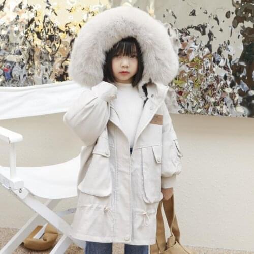 Winter Boys Girl Real Fur Collar Coat Detachable Rabbit Fur Liner Parka Kids Thicker Warm Overcoat Jacket For Cold Weather A682