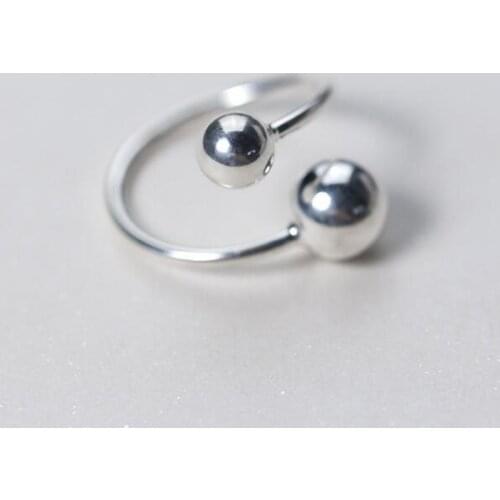 1PC Real. 925 Sterling Silver jewelry Double Bigger & Smaller Ball Round Ring Open Geometric Charms GTLJ1240