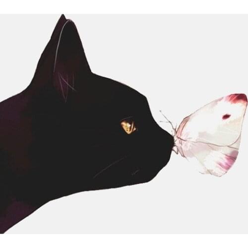 12.9CM*11.4CM Hand Drawn Black Cat Butterfly PVC Car Sticker 11-00928