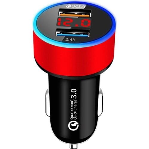 12V/24V Dual Ports QC 3.0 USB Car Fast Charger Cigarette Lighter Digital LED Voltmeter Power Adapter for Mobile Phone Tablet GPS