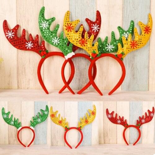 2021 Merry Christmas Ornaments Sequins Decorations Antlers Christmas Headband deer headband