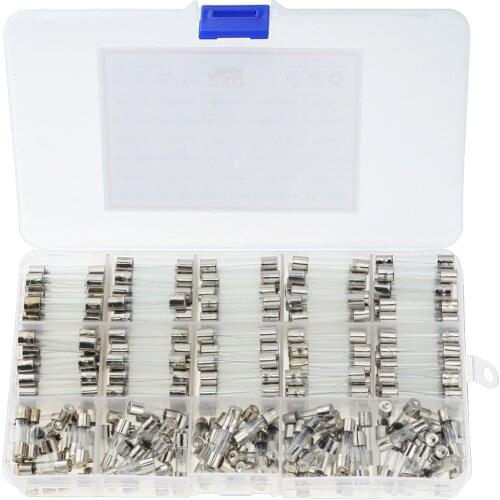 250PCS/BOX 15 Kinds Mixed Insurance Tube 5x20mm 6x30mm Fast-Blow Glass Tube Fuse Assorted Kit 1A-20A 5A 10A AMP Set 5*20mm 6*30m