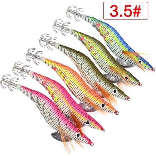 30pcs Wooden Shrimp Fishing Lures Squid Jigs Lure Artificial Fishing Wobblers 2.0# 2.5# 3.0# 3.5# 4.0# Squid Hook