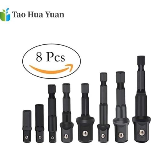 8pcs Drill Socket Adapter for Impact Driver with Hex Shank to Square Socket Drill Bits Bar Extension 1/4" 3/8" 1/2 Bit Set AA