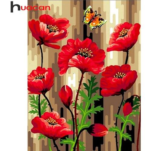 Huacan Diamond Embroidery Kit Poppy 5D DIY Diamond Painting Mosaic Flower Needlework Bedroom Decoration
