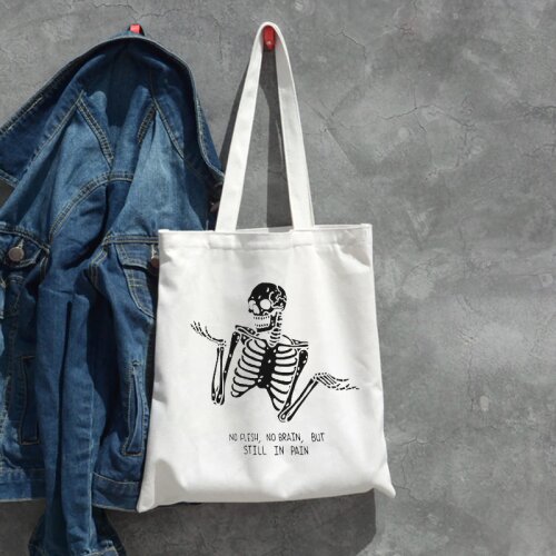 Big Capacity Shoulder Bag Gothic Skull Letter Printed Canvas Bag Japanese Cartoon Female Bag Casual Harajuku Dark Shopping Bag