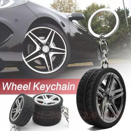 Car Tyre Key Ring With Spin Brake Disc Zinc Alloy Auto Modification Parts Key Chain Rubber Tire Key Holder Car Styling Pendant