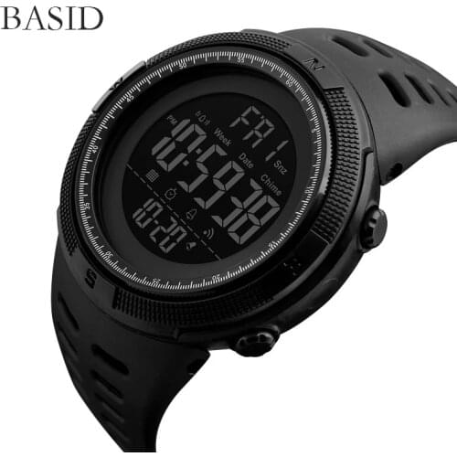 BASID Fashion Outdoor Digital LED Sport Quartz Wristwatches Men Multifunction Watches Alarm Clock Chrono 5Bar Waterproof Watch