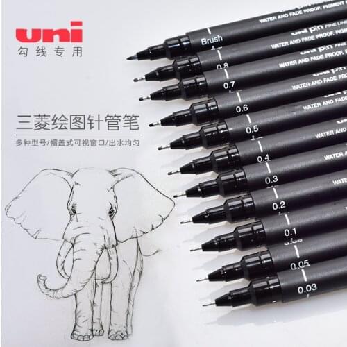 Mitsubishi Uni Pin-200 Needle Pen Line Cartoon Design Drawing Or Sketching Pen 0.9.1.0 1.2 Stroke Black Pen Set