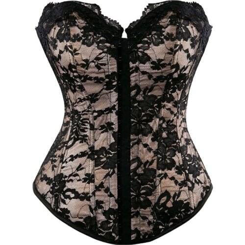 Black Lace Floral Appliques Sexy Lingerie Overbust Corset Lace Up Steampunk Corset Clothing Plus Size Gothic Corselet