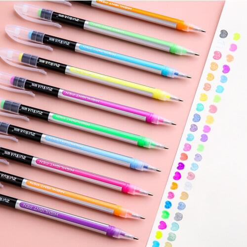 Colored Gel Pens 12 Pcs/Set Glitter Ballpoint Pen for Bullet Journal Drawing Supplies Kawaii Stationery & Office For School
